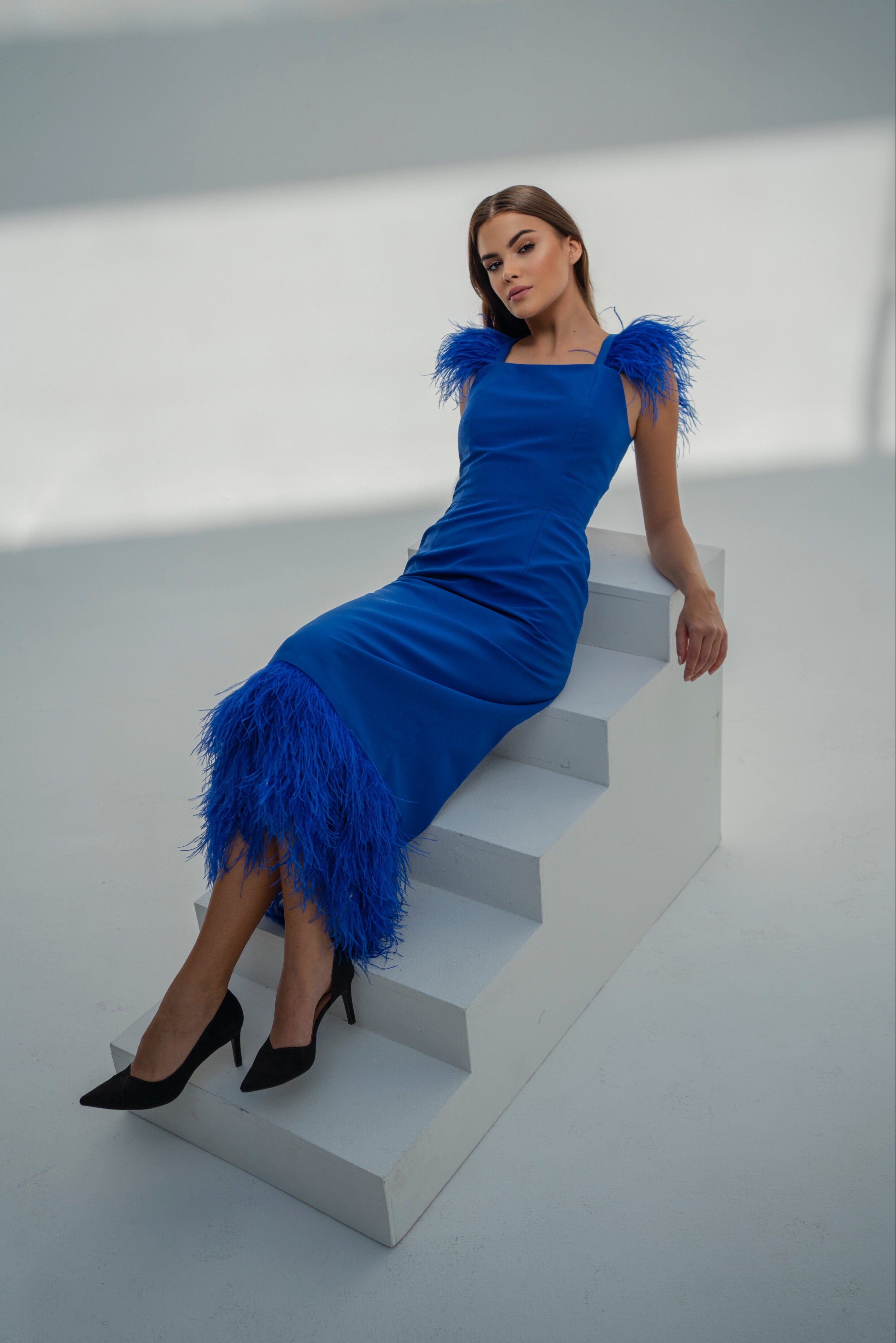 azure midi dress Katrina Appliqu Butterfly Sleeve Midi Dress